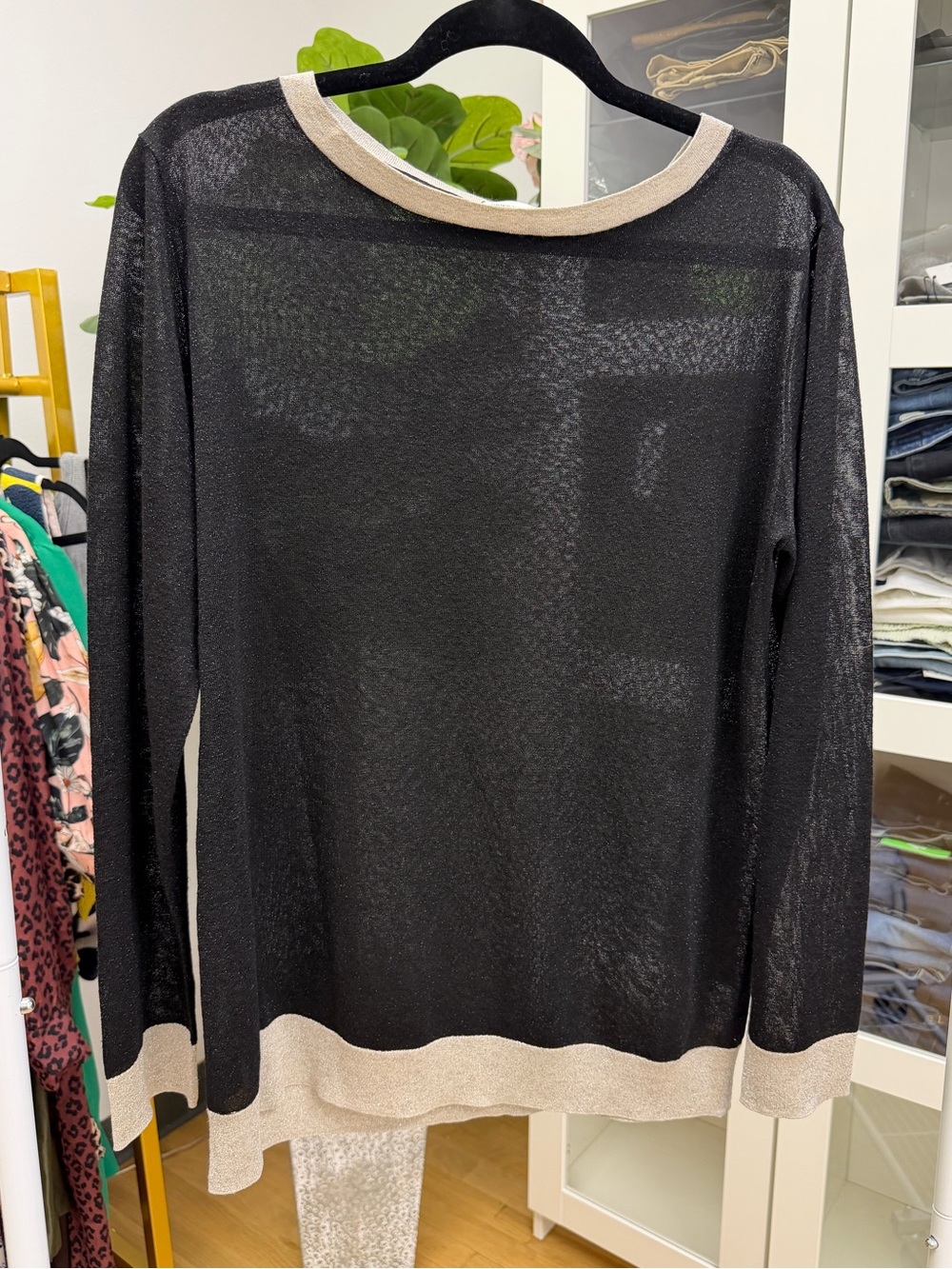 Dries Van Noten Sheer Black Lightweight Sweater W Silver Trim EUC - Picture 15 of 16